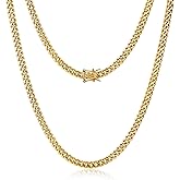 TRIPOD JEWELRY 4mm 6mm Miami Cuban Link Chain 14K REAL Gold Plated 316L Stainless Steel Solid Necklace Bracelet for Womens Mens(Double Safety Clasp, Custom Box and Pouch Packing, Christmas Gift)