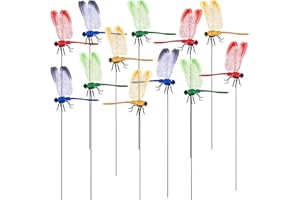 12 PCS Large Size 3D Dragonfly Garden Stakes Dragonfly Ornaments with Sticks Versatile Yard Patio Decor for Garden Landscapin