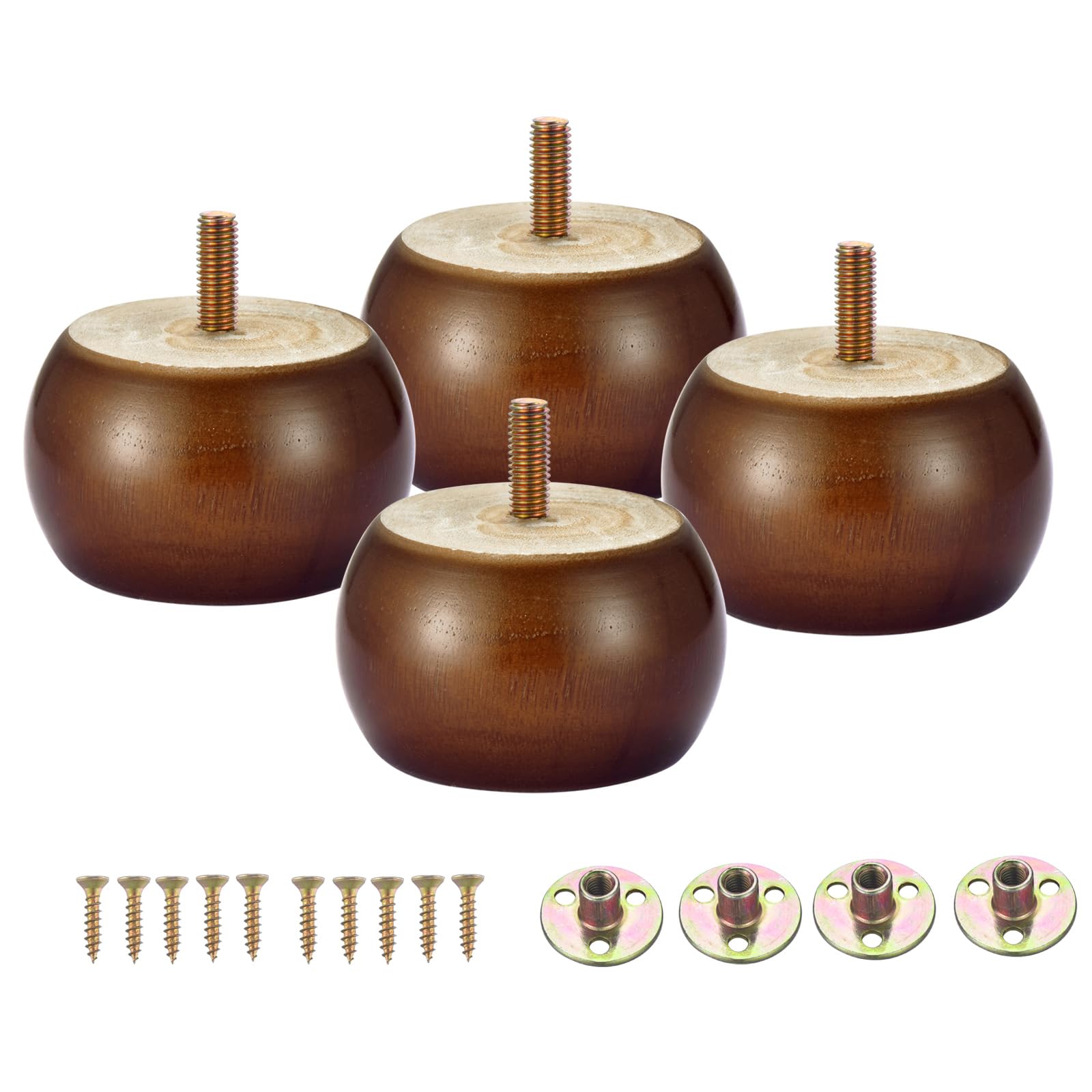 Mysummer 4PCS Walnut Solid Hardwood Round Bun Feet 2inches with M8 Bolt Predrilled for Furniture Ottoman Couch Cabinet Sofa Legs