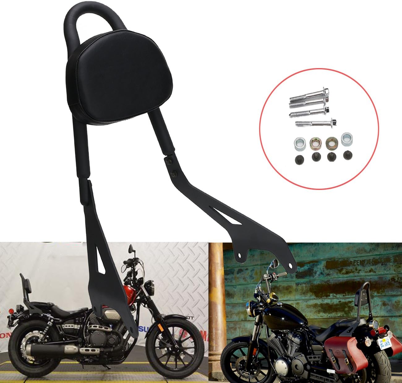 Kawayee XV950 XVS950 Leather Detachable Driver Rider Backrest Sissy Bar for 2014-2017 Yamaha Star Bolt