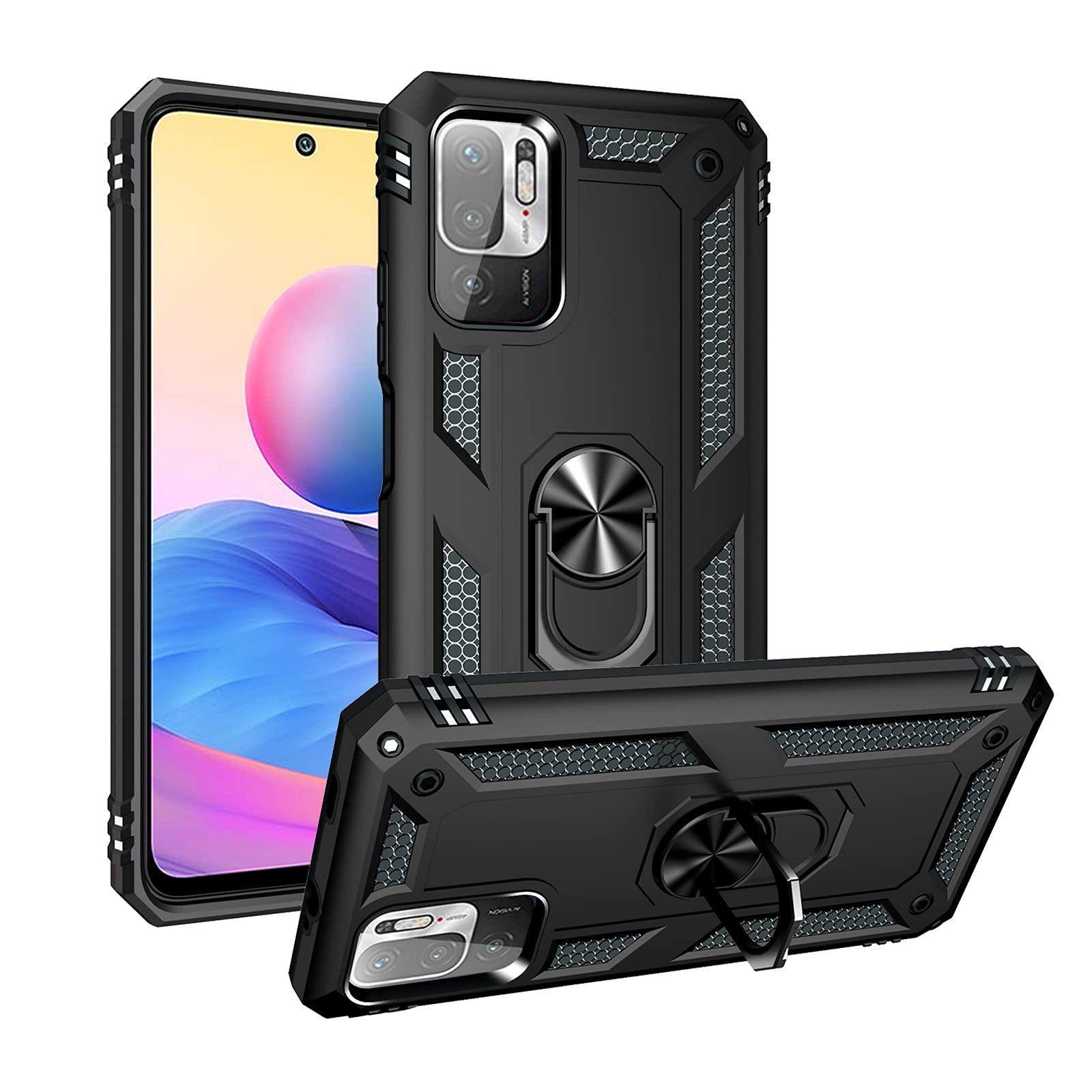 SHIEID Rugged Armor Case for Xiaomi Redmi Note 10 5G Shockproof and Bumper Back Cases with Kickstand Function Protective Phone Cover for Xiaomi Redmi Note 10 5G-Black