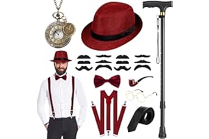 1920s Men Costume Accessories, Foldable Metal Crutches Pocket Watch Fedora Hat Suspenders Halloween Party