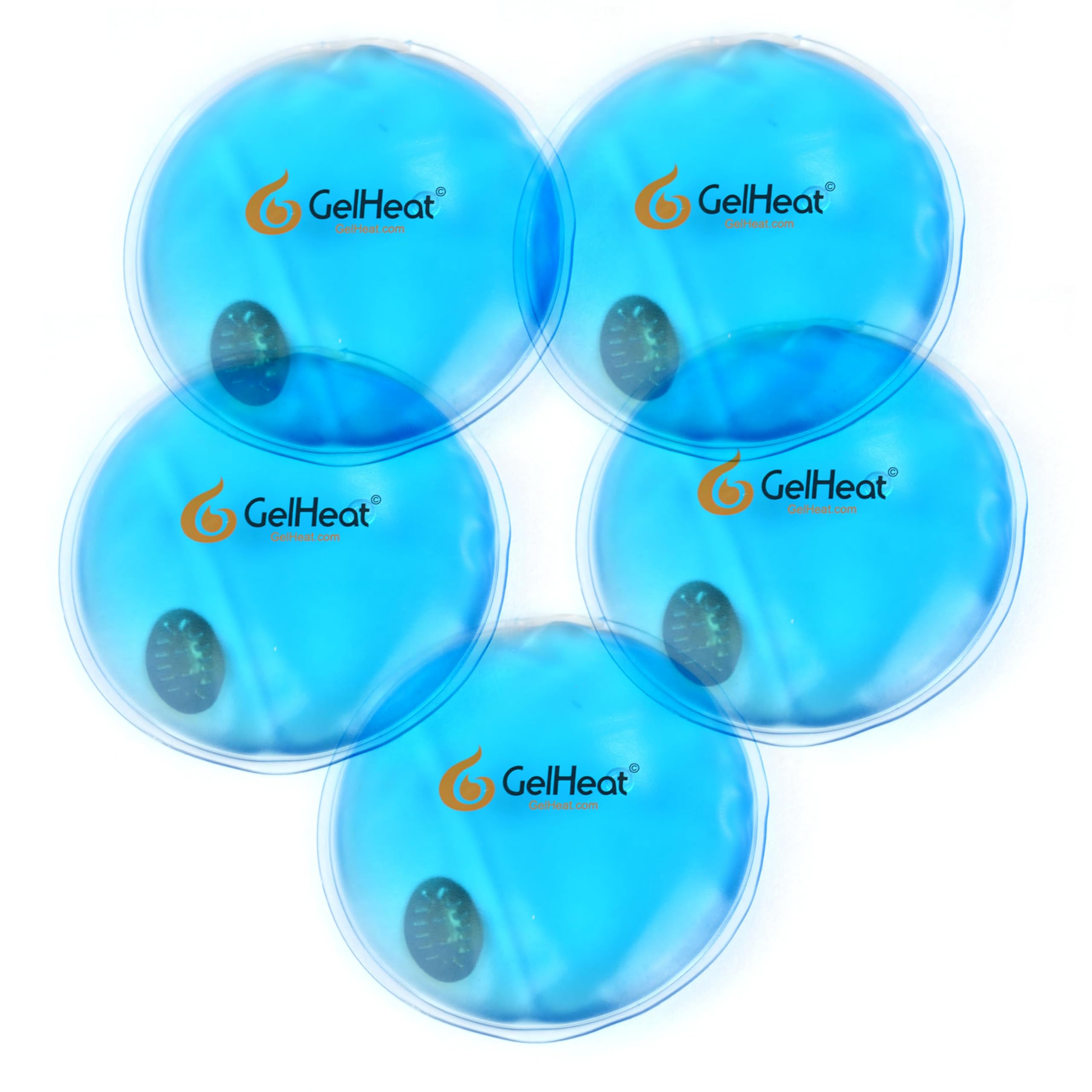 Pack of 5 GelHeat Instant Hand Warmers Round - Reusable Gel Click Heat Pads (Blue)