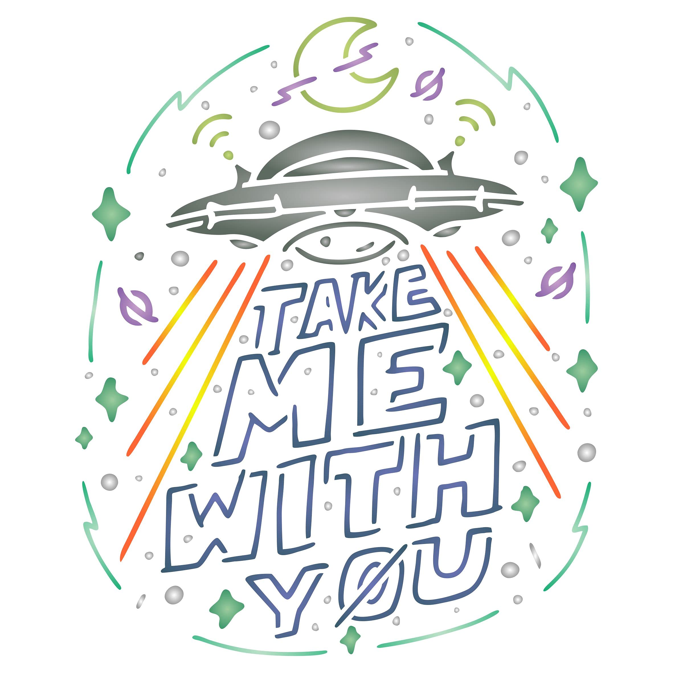 Spaceship Sign Stencil, 11.5 x 14 cm (S) - Neon Style Sign Alien Ship QuoteStencils for Painting Template