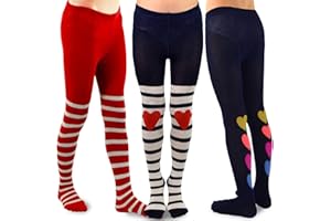 TeeHee Socks Little Girls Toddlers Fashion Casual Cotton Tights 3 Pairs Stripes Dots Flowers Hearts Animals School Dance