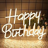 Happy Birthday Neon Signs for Party Decor Dimmable LED Birthday Neon Light for Wall Decor Light Up Happy Birthday Led Signs for Backdrop Birthday Any Ages Bday Celebration Decoration, Warm white