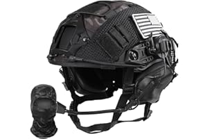 TUMHUTS Tactical Helmet with Headset,Adjustable Helmet with Helmet Cover and Fcae Mask for Cosplay Military Tactical Airsoft Gear