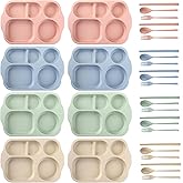 Nicunom 8 Pack Unbreakable Divided Plates, 5-Compartment Wheat Straw Tray Divided Food Plates Lunch Trays Section Plates, Mic