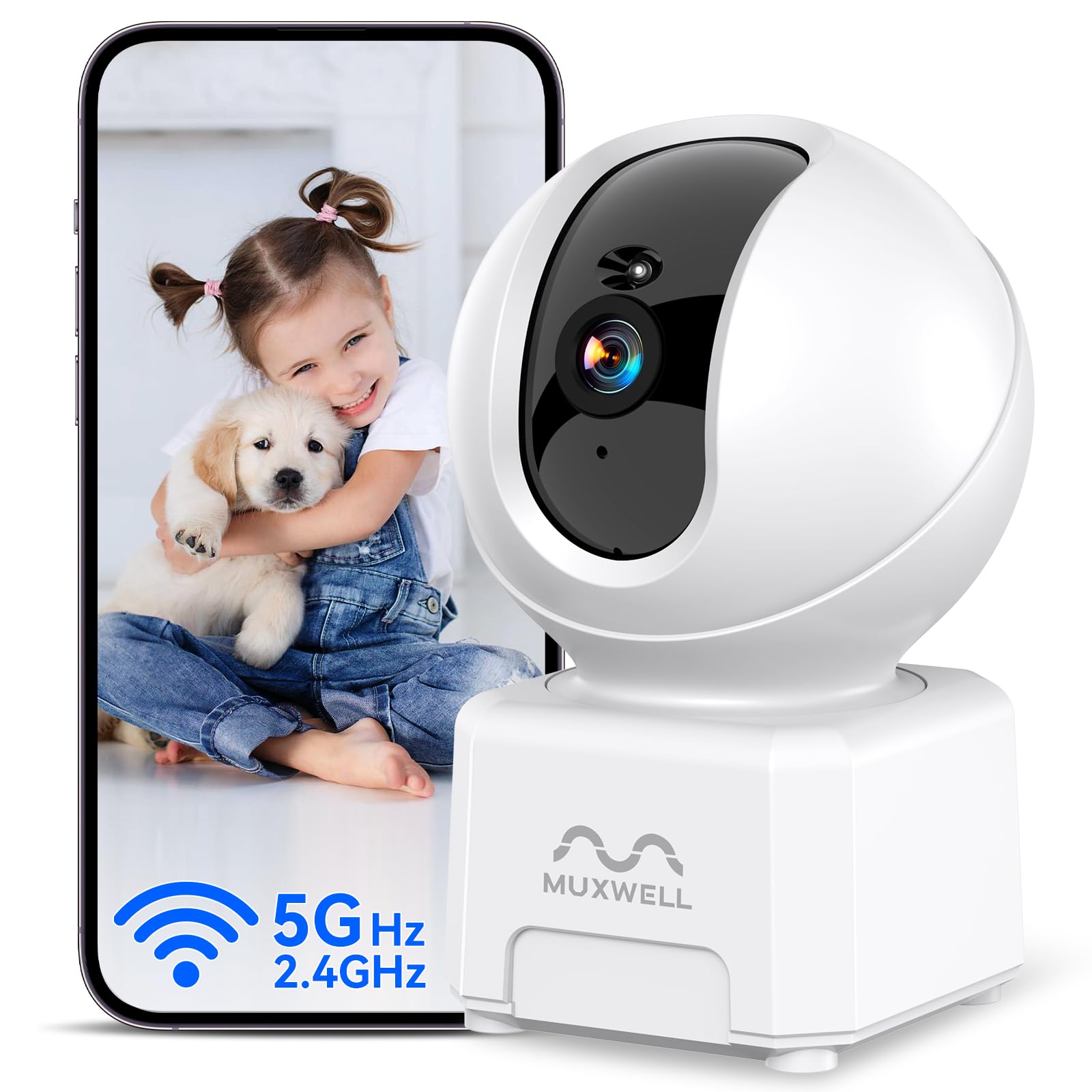 Photo 1 of MUXWELL 2.5K/4MP Indoor Pan/Tilt Wireless Security Camera,WiFi 2.4GHz & 5GHz,Night Vision,2-Way Audio,Sound & Motion Detection,Tracking,Baby Monitor,Pet Camera,Compatible with Alexa