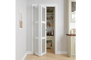 COSHOMER Bifold Doors for 32" x 80" Opening, 3-lite Tempered Frosted Glass Closet Folding Doors with Hardware kit Included, Easy Assembly, White