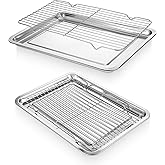 Stainless Steel Baking Sheet with Wire Rack, 16 x 12 x 1 Inch Heavy Duty Baking Pans Set Include 2 Cookie Sheets Tray and 2 Cooling Rack for Oven, Nonstick Warp Resistant Rust Free, Dishwasher Safe