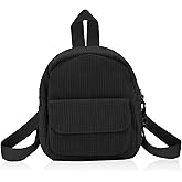 Energather Small Backpack, Corduroy Backpack Purse for Women and Girls, Mini Backpacks for Travel, Shopping, Walking (black.)