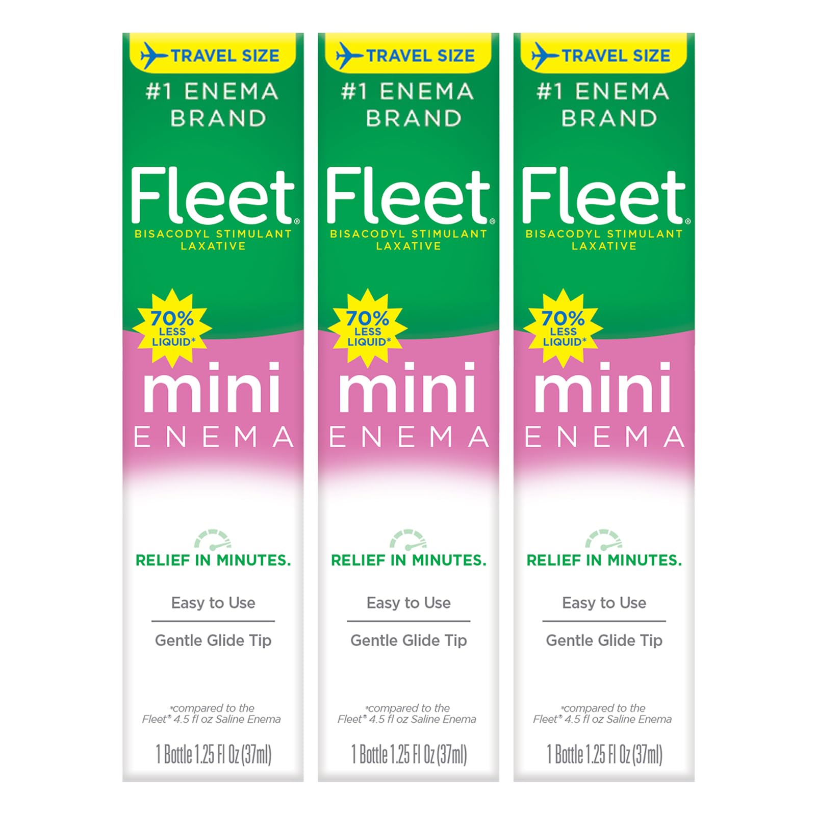Fleet Mini Enema, Bisacodyl Stimulant Laxative, Travel Size 1.25 fl oz (1 Bottle), Constipation Relief for Adults & Children Age 12+ (Pack of 3)