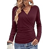 EasyGala Womens Wrap Long Sleeve Shirts Ruched V Neck Tops Sexy Dressy Slim Fit Fall Outfits 2026