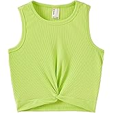 PATPAT Girls Kids Solid Cute Athletic Dance Shirts Tank Crop Tops Preppy Clothes Outfits for Girls Size 6-12Y