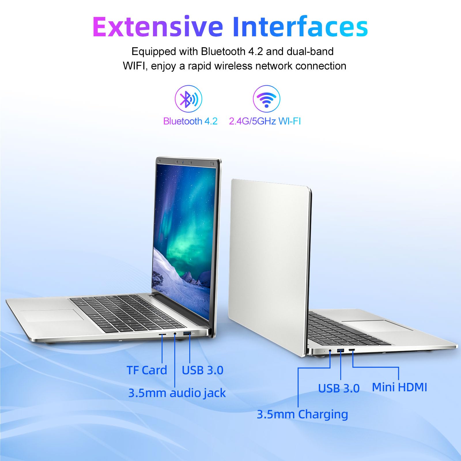SGIN Laptop 15.6 Inch, 4GB DDR4 128GB SSD Laptops Computer with Intel Celeron Quad Core Processor, Intel UHD Graphics 600, Mini HDMI, Webcam, 2.4G/5GHz WiFi, 2*USB3.2, Bluetooth4.2