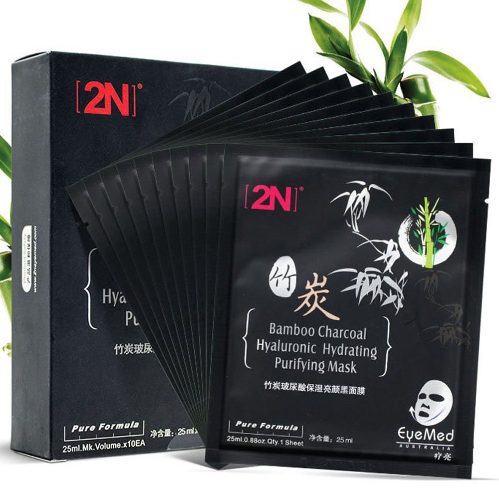 Bamboo Charcoal Moisturizing Facial Mask Sheet Hyaluronic Acid Mask Use for Skin Hydrating Firming+Anti-Wrinkle +Oil-Control+Tighten Pore+Depth Replenishment (10pcs)