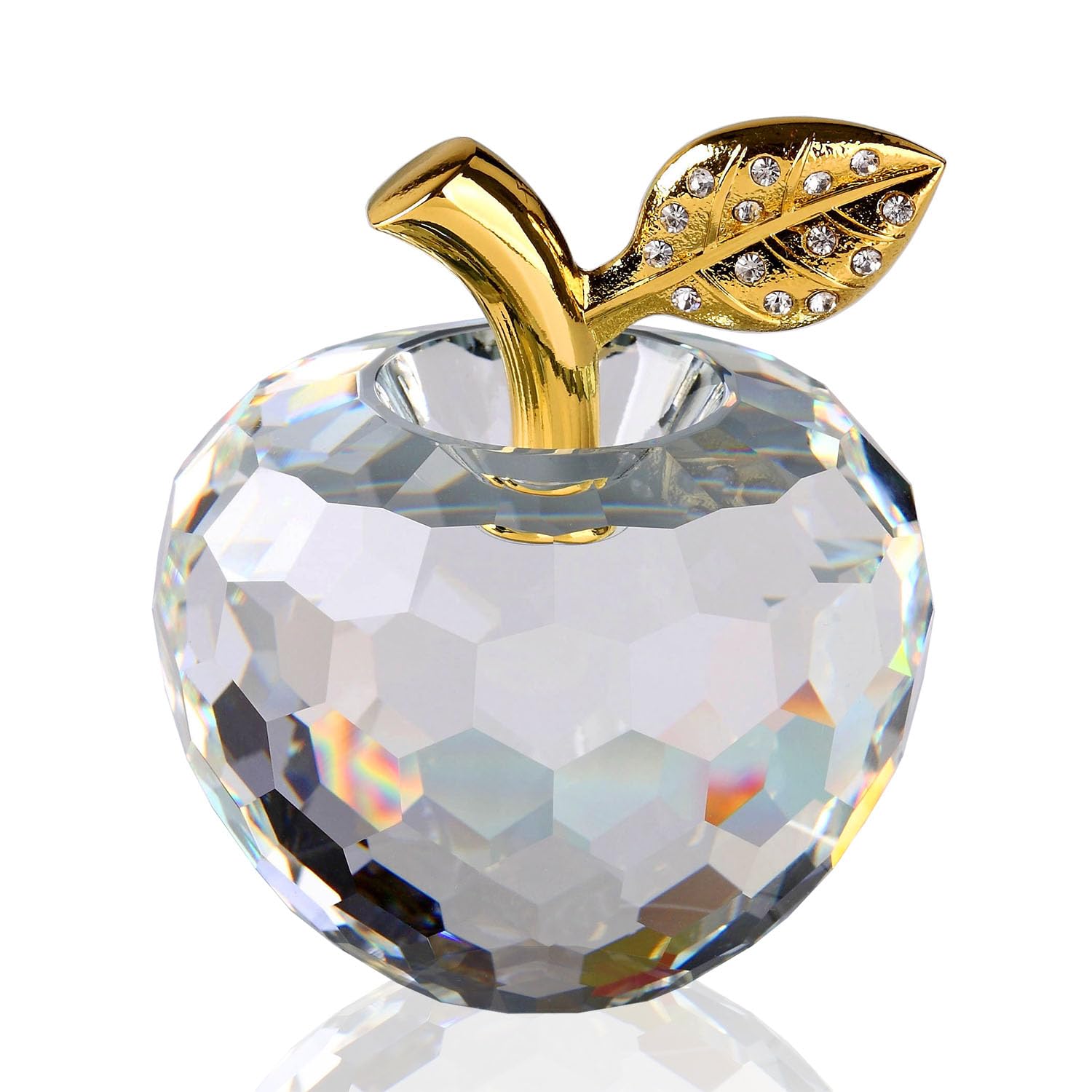 DOJOZ Crystal Apple Paperweight Craft Decoration Table top Ornament Statue Home Decor (White)