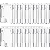 30 Pcs Vertical 2 ID Badge Holder Heavy Duty Plastic ID Card Holder Transparent Protector Clear Badge Protector Cover Sleeve Protective Cover with Thumb Slot for Credit Card