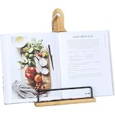 Soligt Cookbook Stand for Kitchen Counter Adjustable iPad Tablet Recipe Book Holder Rustic Wood Cutting Board Style - Brown