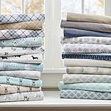 True North by Sleep Philosophy Cozy Flannel Warm 100% Cotton Sheet - Novelty Print Animals Stars Cute Ultra Soft Cold Weather Bedding Set, Queen, Aqua Dots 4 Piece