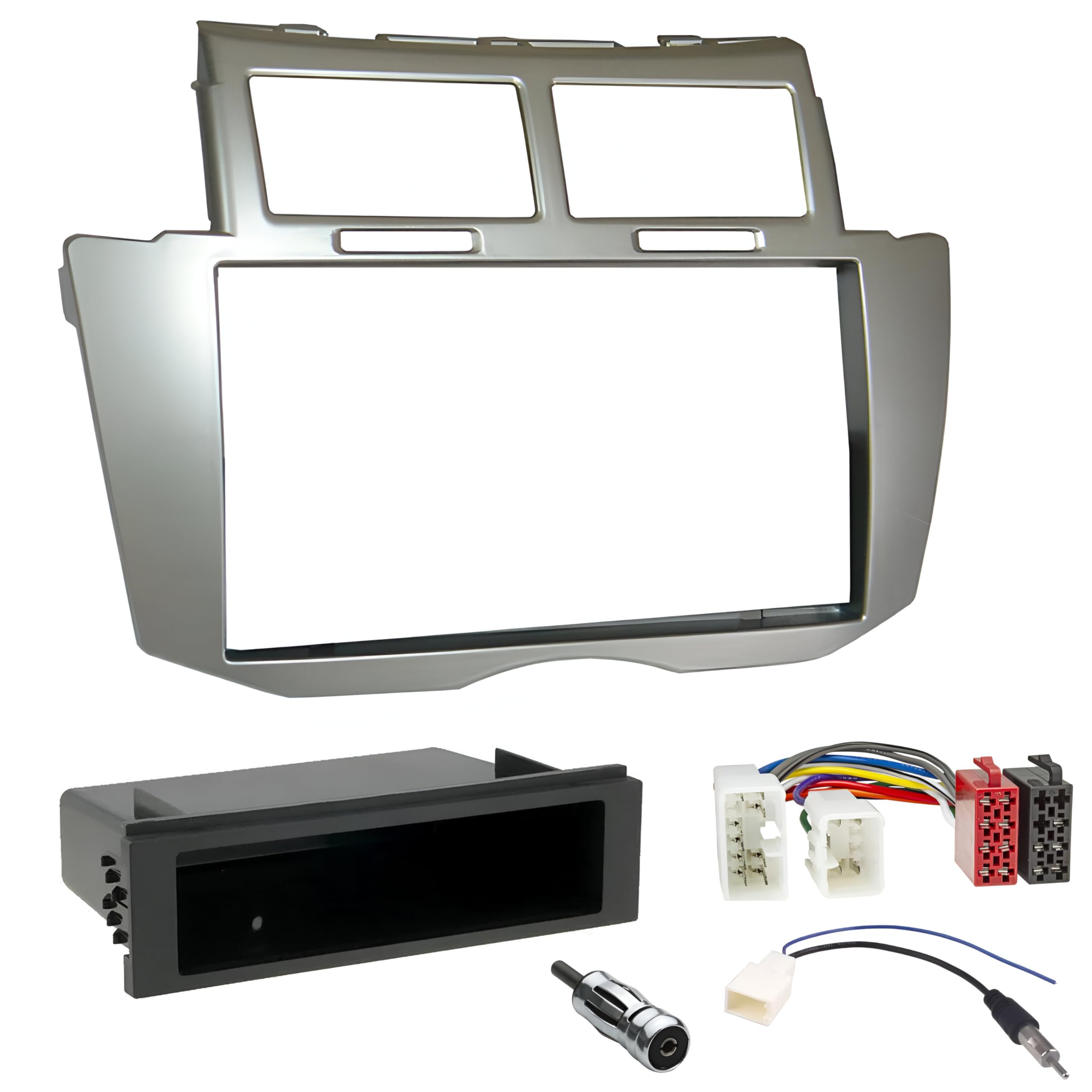 Sound way Double DIN Car Radio Installation Kit, 2 DIN Front Panel Frame, ISO Connector Cable, Antenna Adapter, compatible with Toyota Yaris 2005-2011