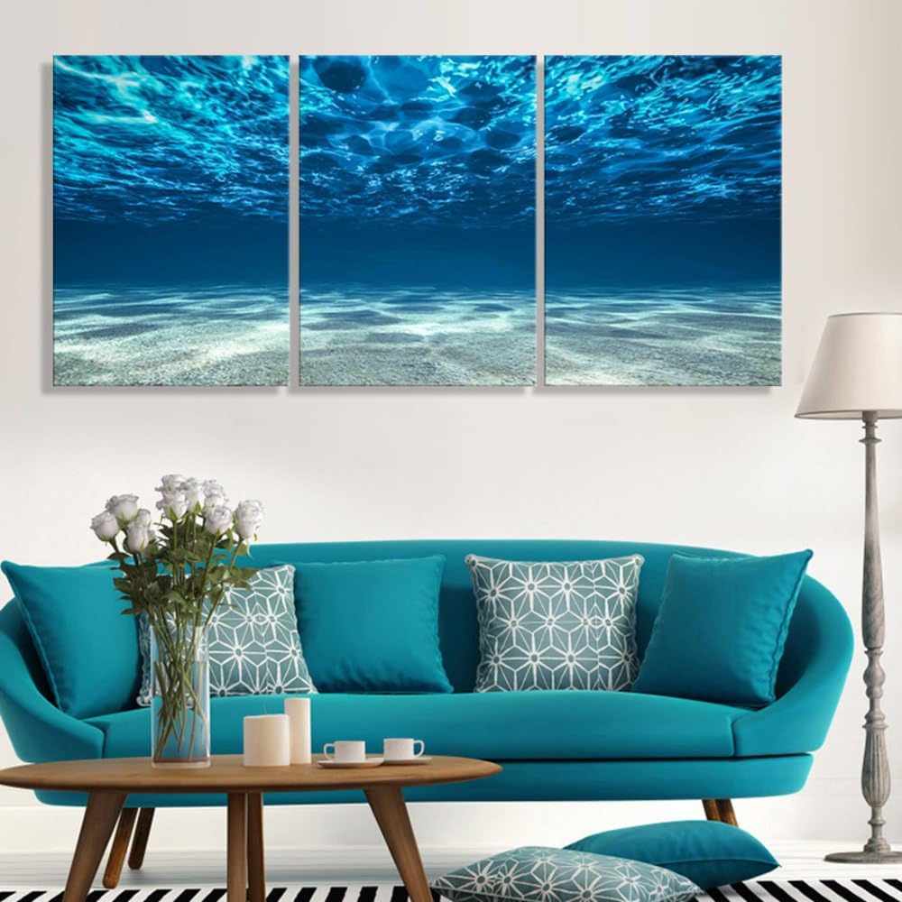 3 Piece Canvas Print Painting on Wall Blue Ocean Wall Art Decor Picture Seaview Bottom View Picture50cmx70cmx3p No frame