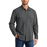 HISDERN 335 Men Long Sleeve Work Shirts with Two Pockets Cotton Button Down Up Shirt Casual Relaxed Fit Workshirt Man