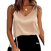 Ekouaer Womens Silk Satin Tank Tops V Neck Casual Cami Sleeveless Camisole Blouses Summer Basic Tank Shirt