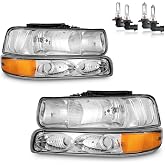 Vizotae Headlights with High/Low Beam Bulbs for 1999-2002 Chevy Silverado | Halogen Headlights Assembly for 2001-2002 Silverado 1500HD 2500HD 3500HD, Chrome Housing, Driver &amp; Passenger Side