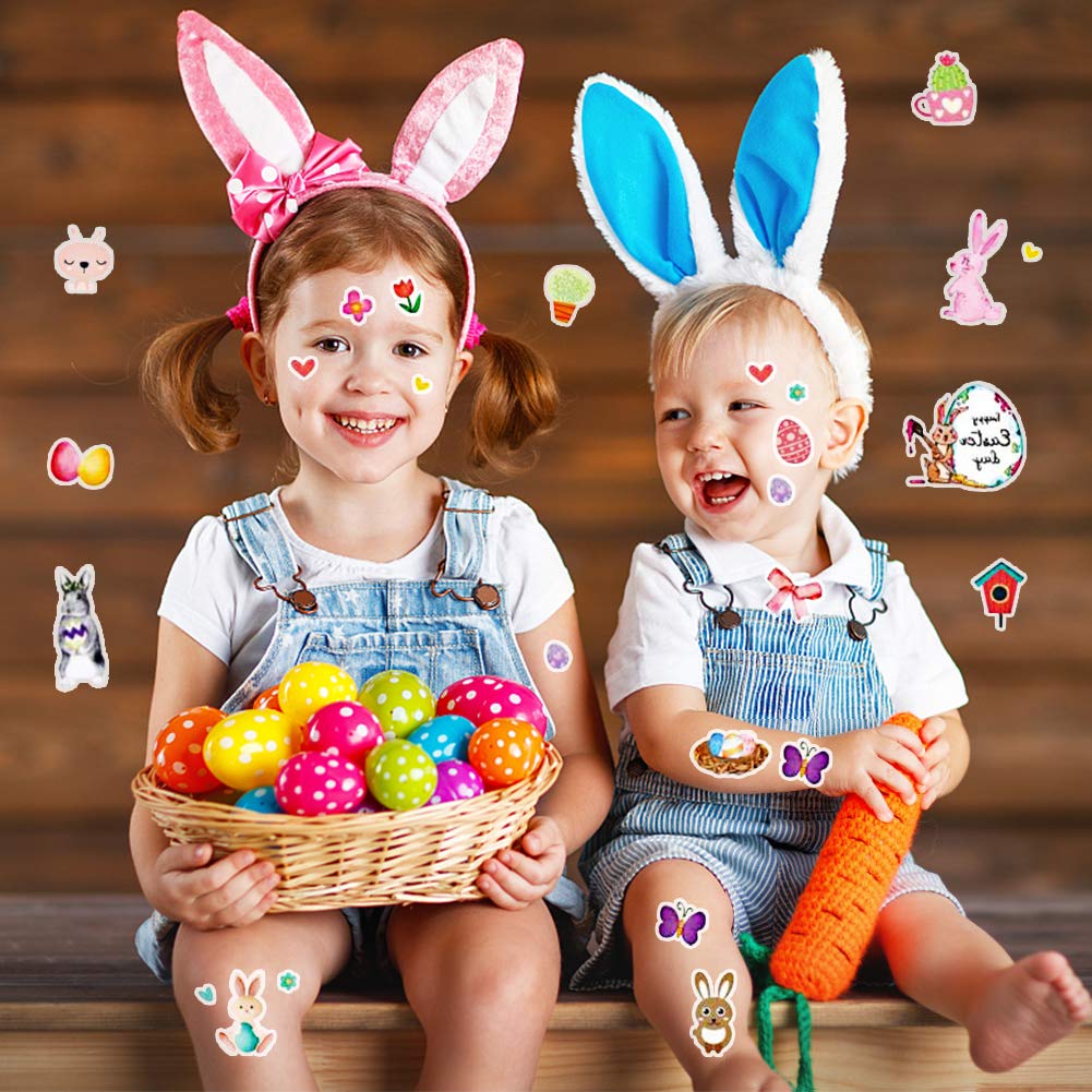 Koogel 141pcs Easter Tattoos, Easter Party Temporary Tattoos for Kids Bunny Egg Tattoos Easter Party Supplies Gifts