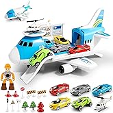 Airplane Toy Set Transport Cargo Plane Play Toy Gift for 3 4 5 6 Years Old Boys Girls Kids,Aircraft Vehicle Toys with 5 Mini 