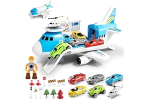 Airplane Toy Set Transport Cargo Plane Play Toy Gift for 3 4 5 6 Years Old Boys Girls Kids,Aircraft Vehicle Toys with 5 Mini 