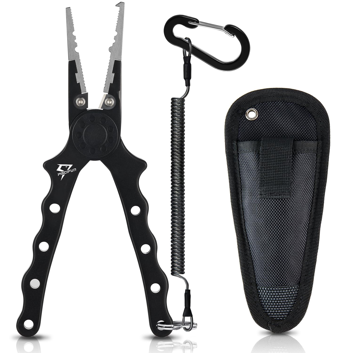 Piscifun Aluminium Fishing Pliers Hook Remover Braid Cutters Split Ring Pliers 7-1/10Inch, Black