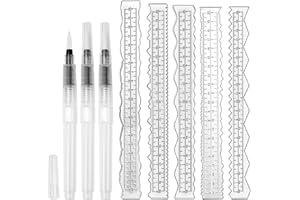 5 PCS 8.4 Inch Metal Deckle Edge Ruler with 3 PCS Water Brushes, Measuring Embossing Ruler for Cutting Paper (Silver)