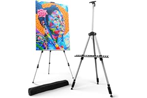 T-SIGN 66 Inch Artist Easel Stand, Upgrade Art Paint Easle Aluminum Metal Tripod Display 17 to 66 Inch Adjustable Height, Por