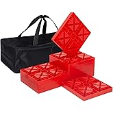 RV Leveling Blocks Heavy Duty 10 Pack Camper Blocks and Interlocking Design Camper Levelers with Packing Bag Carrying Red