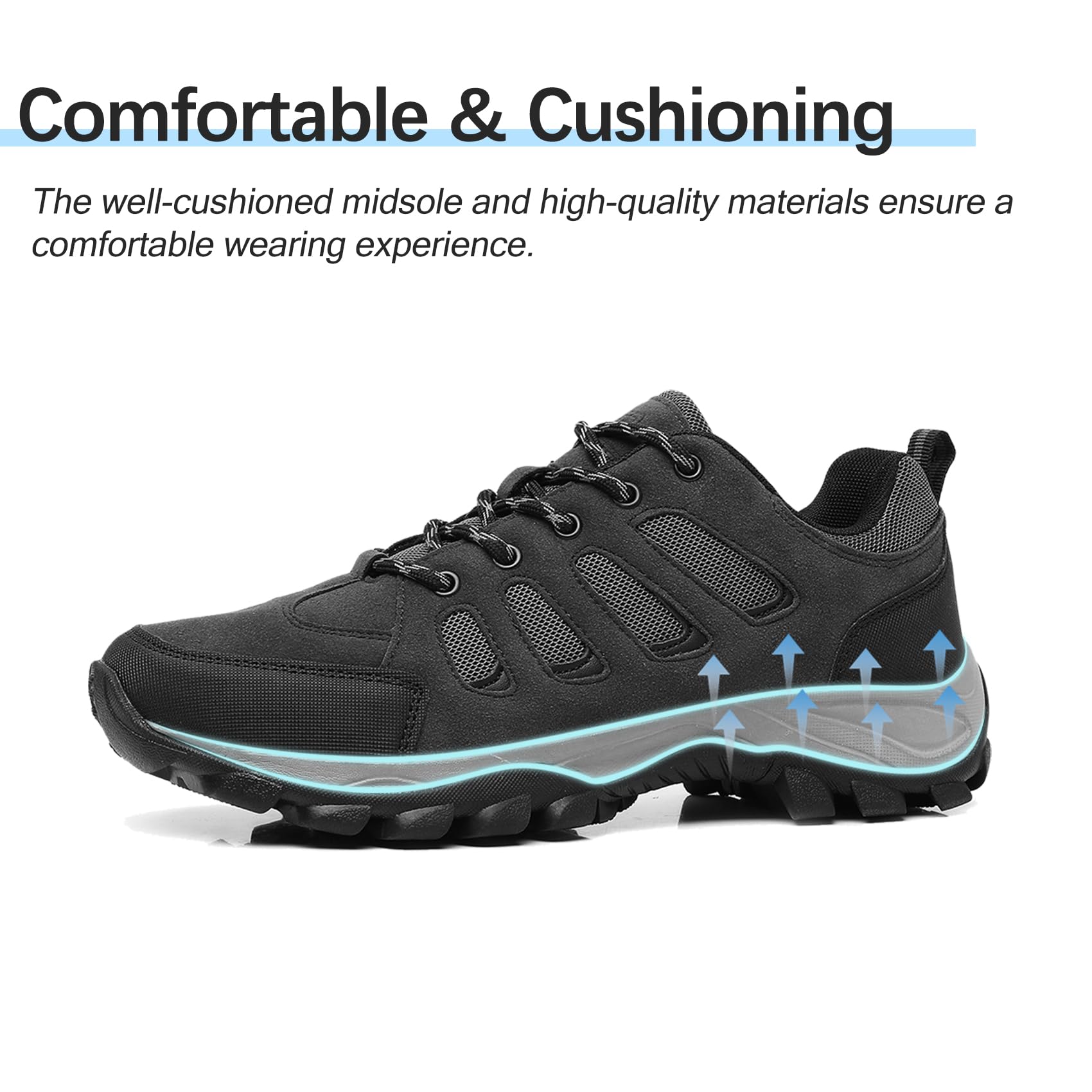 TRAILBLITZ Wanderschuhe Herren Halbschuhe Atmungsaktive rutschfest Leicht Komfort Sneaker Reisen Bergsteigen Sportschuhe Klassiker Mode (43 Herren,Schwarzgrau) 3