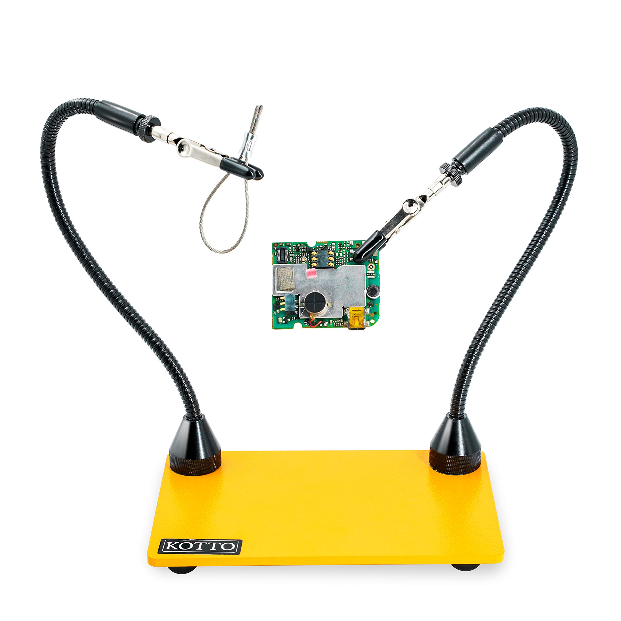 KOTTO Third Hand Soldering Aid Third Hand Soldering Magnetic Circuit Board Holder Tool Two Arms Help Hands Craft Workshop Help Station Non-Slip Aluminium Base Wire Cutter Pliers