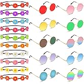 TUPARKA 20PCS Hippie Glasses Headband Costume Accessory Set Includes Daisy Flower Headbands, Round Hippie Sunglasses