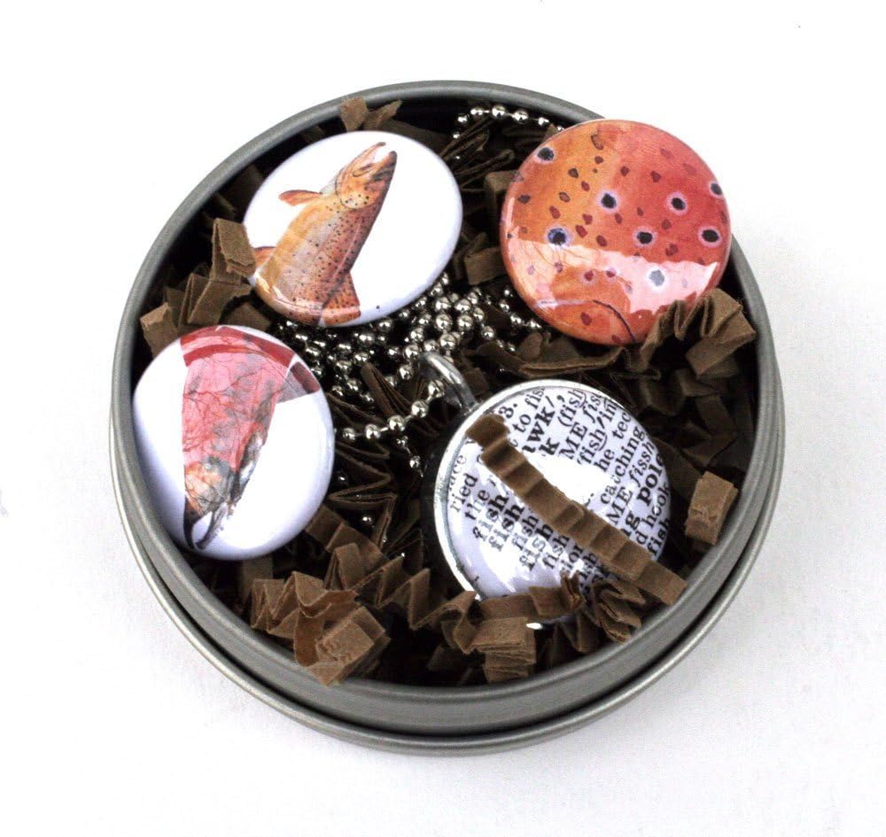 Fishing Locket Necklace for Fisherman - 4 Magnetic Interchangeable Lids - Holds a Picture Inside