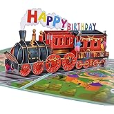 GREETING ART Happy Birthday Train Pop Up Card,3D Greeting Card for Birthday, Pop Up Birthday Card for Kids Boys Men Grandson Friends Daughter Son (Train Birthday Card)