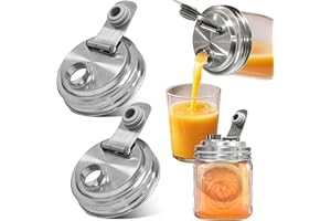 2PCS Mason Jar Pour Spout Lid Stainless Steel,Wide Mouth Pour Spout Flip Cap Lids for Mason Jars, Reusable Mason Jars Lid,Lea