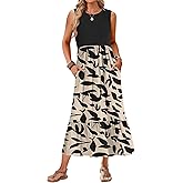 AUSELILY Womens Summer Dresses 2026 Sleeveless Maxi Dress Crewneck Casual Flowy Tiered Sundresses with Pockets