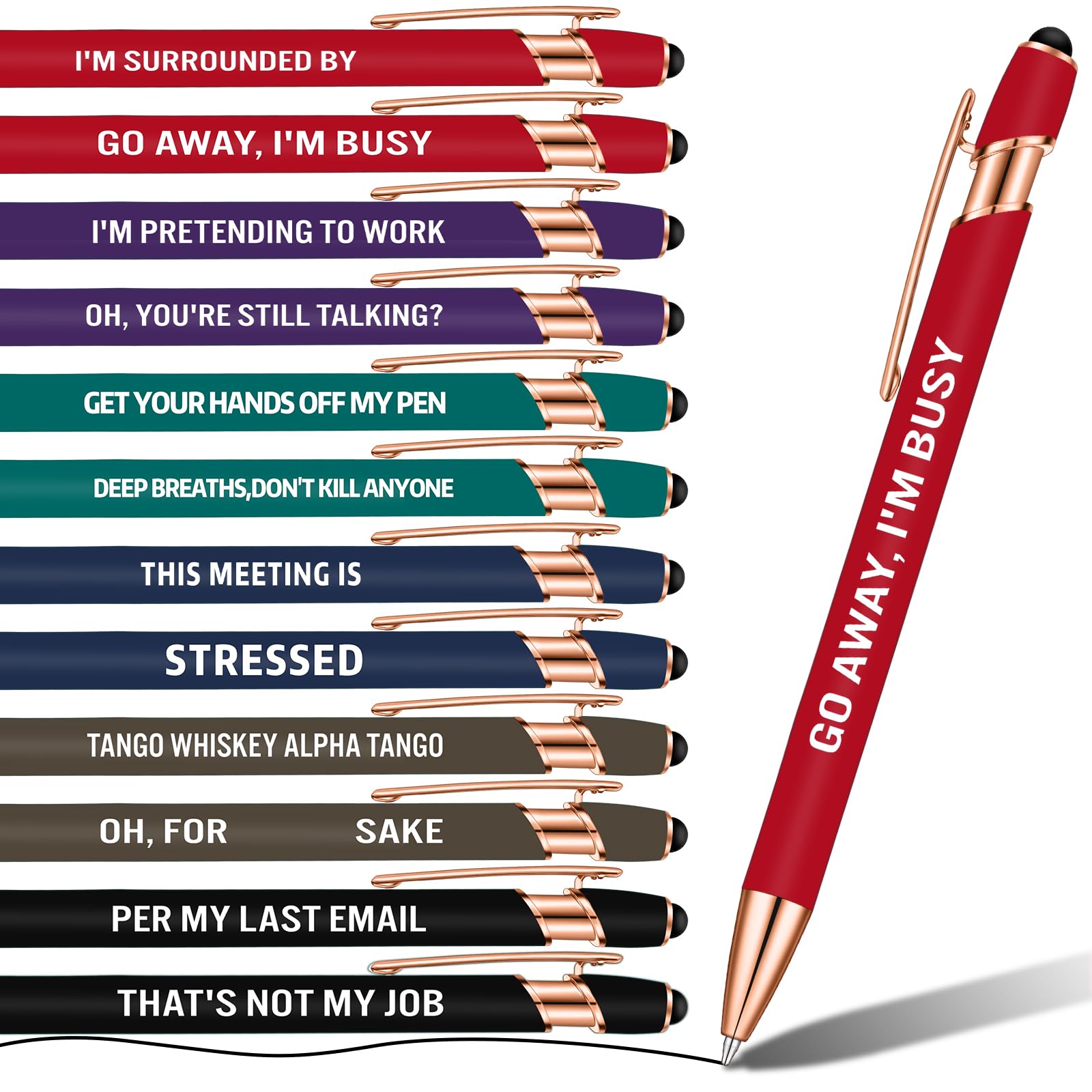 12 Packs Funny Ballpoint Pens Set for Colleagues Funky Stationery Quirky Gift Cheeky Novelty Pens Office Desk Accessories Work Leaving Gift for Colleagues Teachers Adults (Multi Colors,Stylus Style)