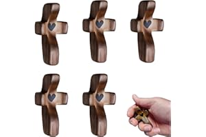 Atlodas Cross My Heart, Encouragement Gift, Relieve Anxiety Comfort for Clutching, Clinging and Praying, Wooden Cross FidgetP, ocket Olive Wood Cross Religious Gift for Children and Adults (5 Pcs)