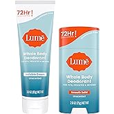 Lume Whole Body Deodorant - Invisible Cream and Solid Unscented - 72 Hour Odor Control - Aluminum & Baking Soda Free, Skin Safe - 3 oz Cream & 2.6 oz Solid Bundle