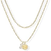 PAVOI 14K Gold Plated Dainty Hexagon Initial Letter Pendant Layered Necklace Jewelry Gift for Women | Paperclip Layering Chain Necklace