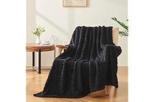 Lotus Karen Throw Blankets for Bed Waffle Black Blanket Cozy Soft Fluffy Fuzzy Fleece Throw Blanket for Couch Lightweight Bre