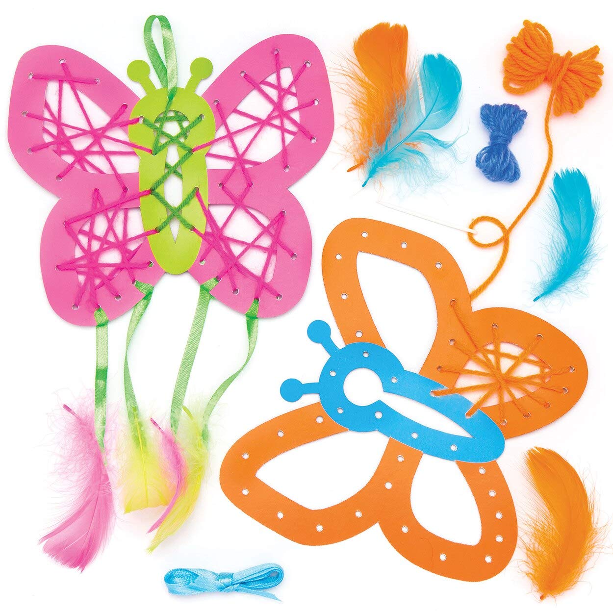 Baker Ross AW406 Butterfly Dreamcatcher Kit (Pack of 4) Make Your Own Using Dream Catcher Supplies - with Template, Wool, Feathers, Ribbon and Needle